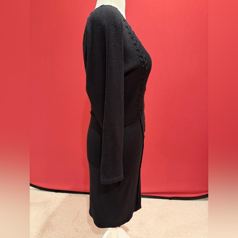 Carole Little Black V-neck Long Sleeve Knit Dress - Picture 5 of 10